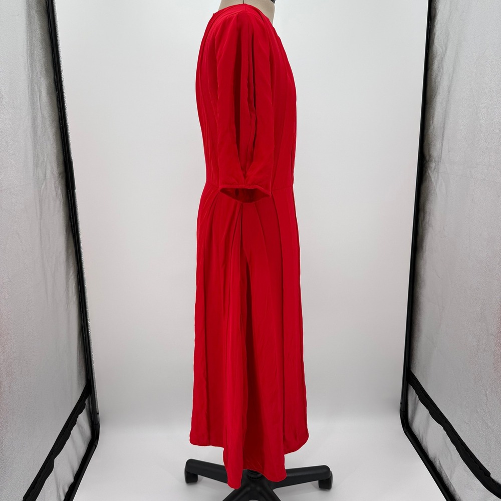 Everlane Women's Short Sleeve Red Striped‎ Ruched Dress - Picture 3 of 14